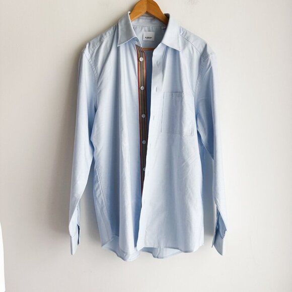 Burberry Light Blue Icon Stripe Poplin Shirt Men's Large - Picture 1 of 9